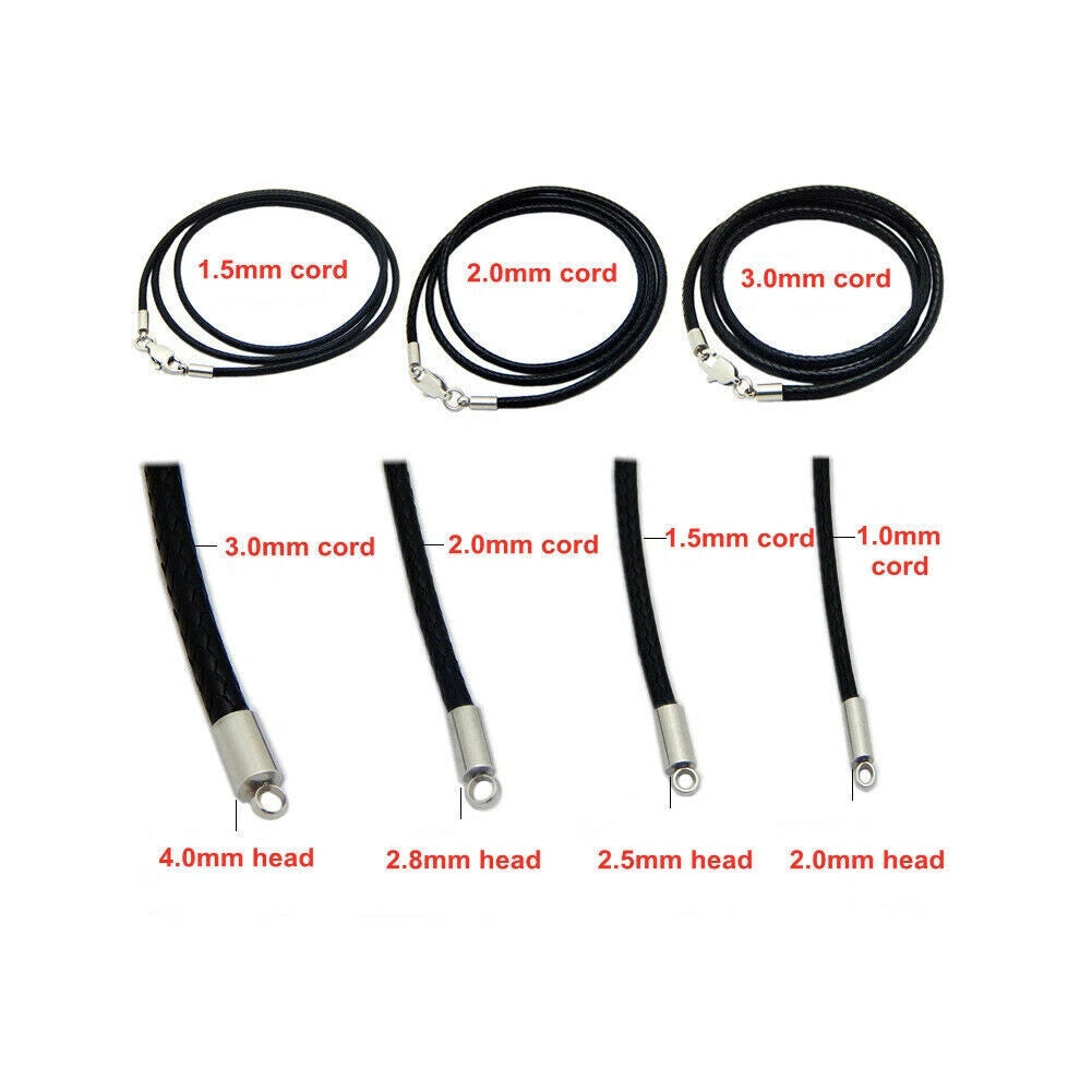 (20 inches (50cm), 1.5mm) Black Braided Leather Necklace Cord with Stainless Steel Lobster Clasp