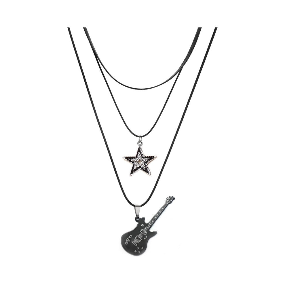 (Necklace set) Star Pendant Vintage Necklace Punk Star Choker Rock Roll Guitar Layered Necklace for Women Men Eboy Egirl Bar Party Jewelry
