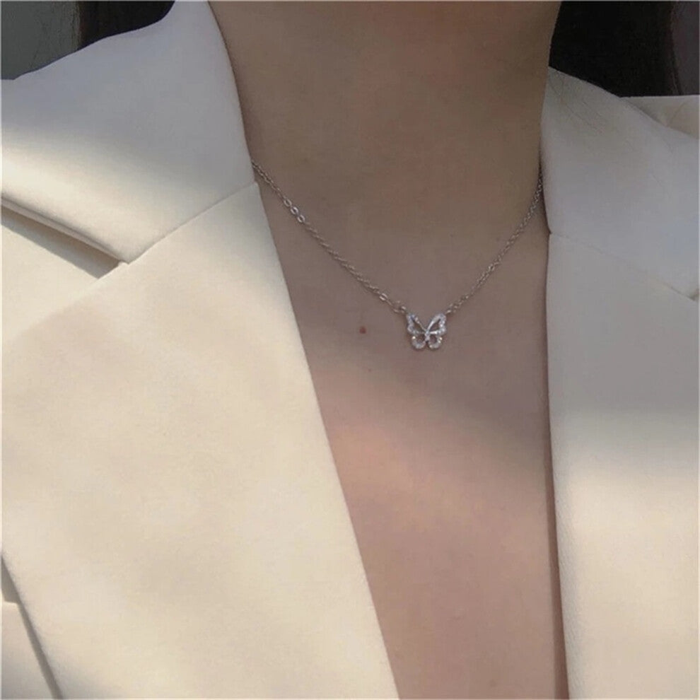 (N04 Silver) 2023 Simple Double Layer Star Moon Charm  Multilayered Necklace Delicate Clavicle Chain Zircon For Women Fashion Jewelry A0459