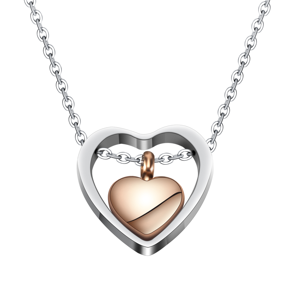Double Heart Rose Gold Cremation Urn Necklace Pend