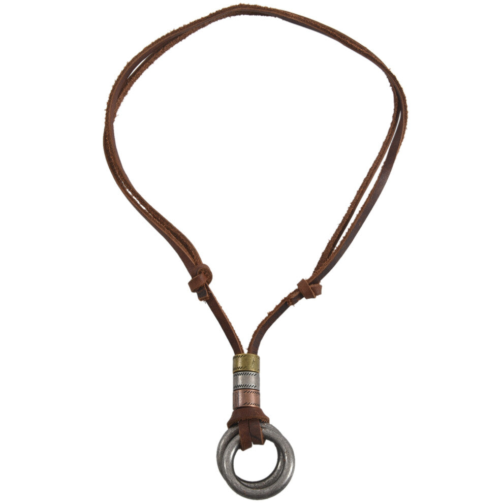 Fashion Men Retro Leather Cord Necklace Ring Penda