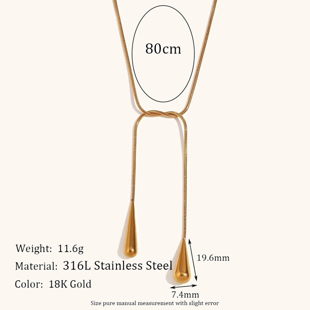 (N3175 Gold) La. Muses Waterdrop Pendant Stainless Steel Women's Simple Necklace 18K Gold Plated Waterproof Jewelry Gift