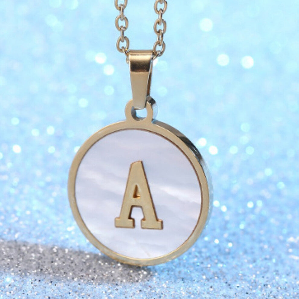 Gold Stainless Steel Initial Necklace 18x26mm, 18.1in Chain