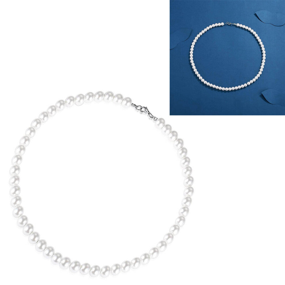 Elegant Faux Pearl Clavicle Necklace 15.7in White 6mm