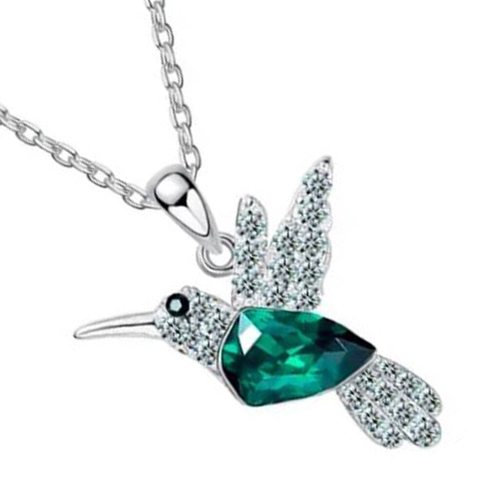 Green Hummingbird Rhinestone Necklace 1.5x1.9cm Women