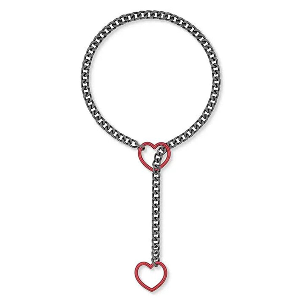 (Red Heart) Htpwe Women'S Heart Shaped O Ring Slip Chain Necklace Stainless Steel Punk Rock Cuban Jewelry, Adjustable Lariat Chain Jewelry