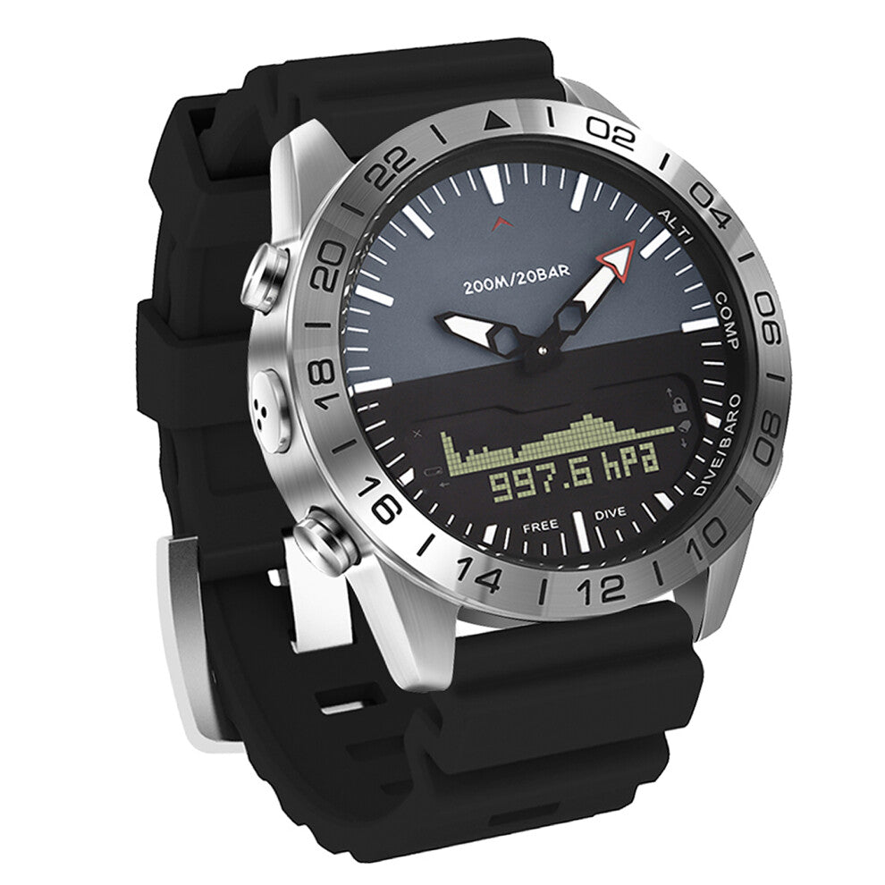 Men's Digital Analog Diving Watch 200M Water Resistant, Silicone Strap