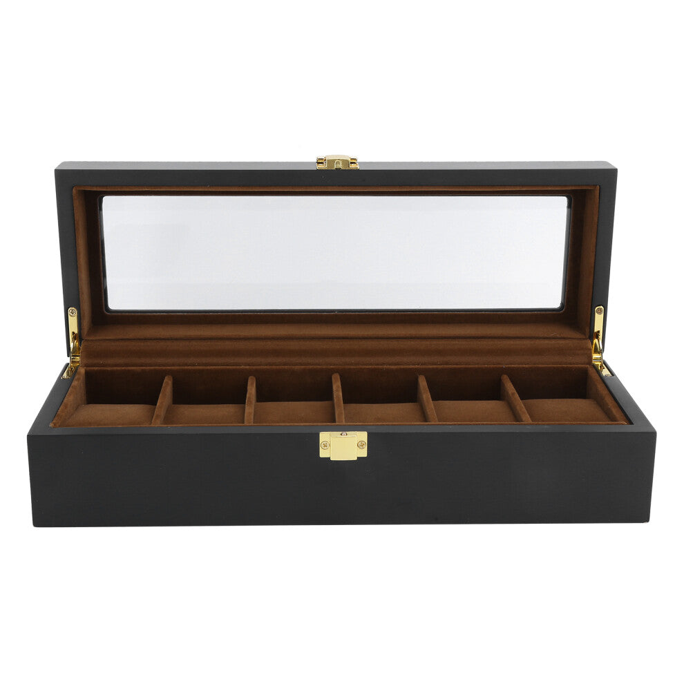 6 Grid Black Jewelry Organizer for Watches - Solid Wood & Glass