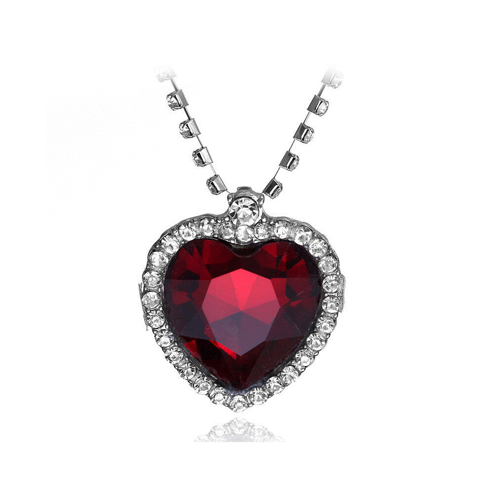 (Red) Titanic Ocean Heart Necklace With Multilayer Chain Alloy Jewelry Gift Pendant