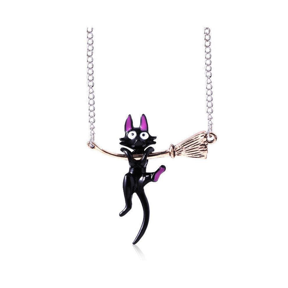 Kikis Service Delivery Naughty Black Cat Broom Necklace For Gift Anime Fans