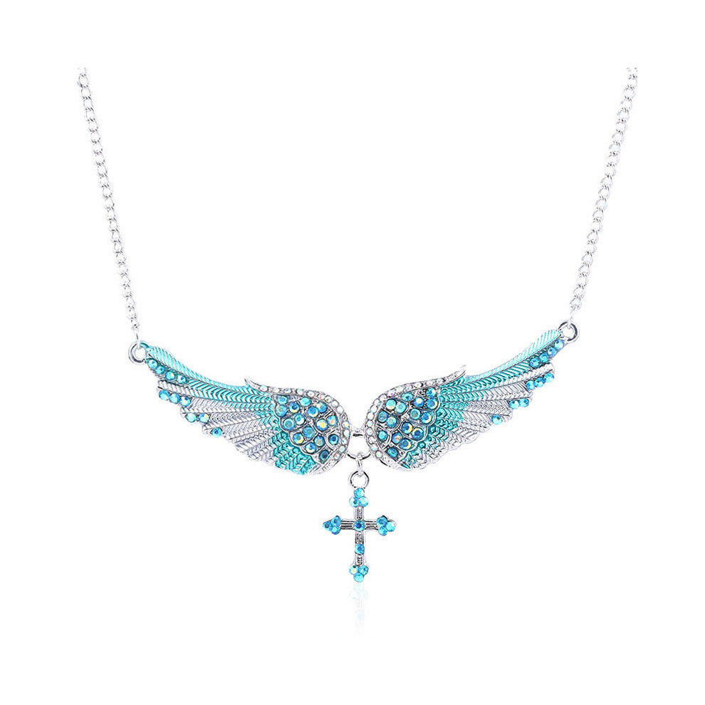 (Blue A) Fashion Necklace Earrings And Brooch With Angel Wings Design For Women Accessory
