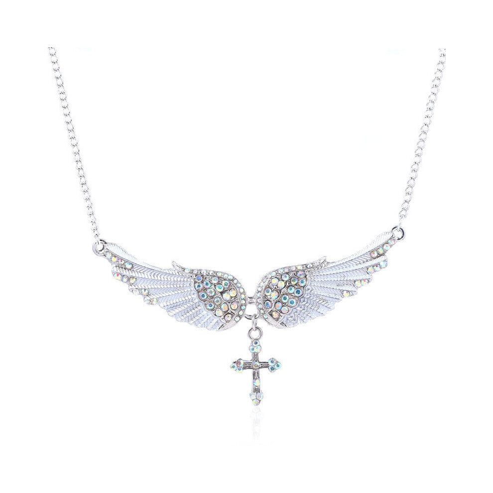 (White A) Fashion Necklace Earrings And Brooch With Angel Wings Design For Women Accessory