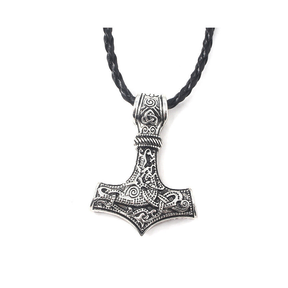 (Silver) Pendant Pirate Viking Necklace With Geometric Design In Bronze Antique Finish