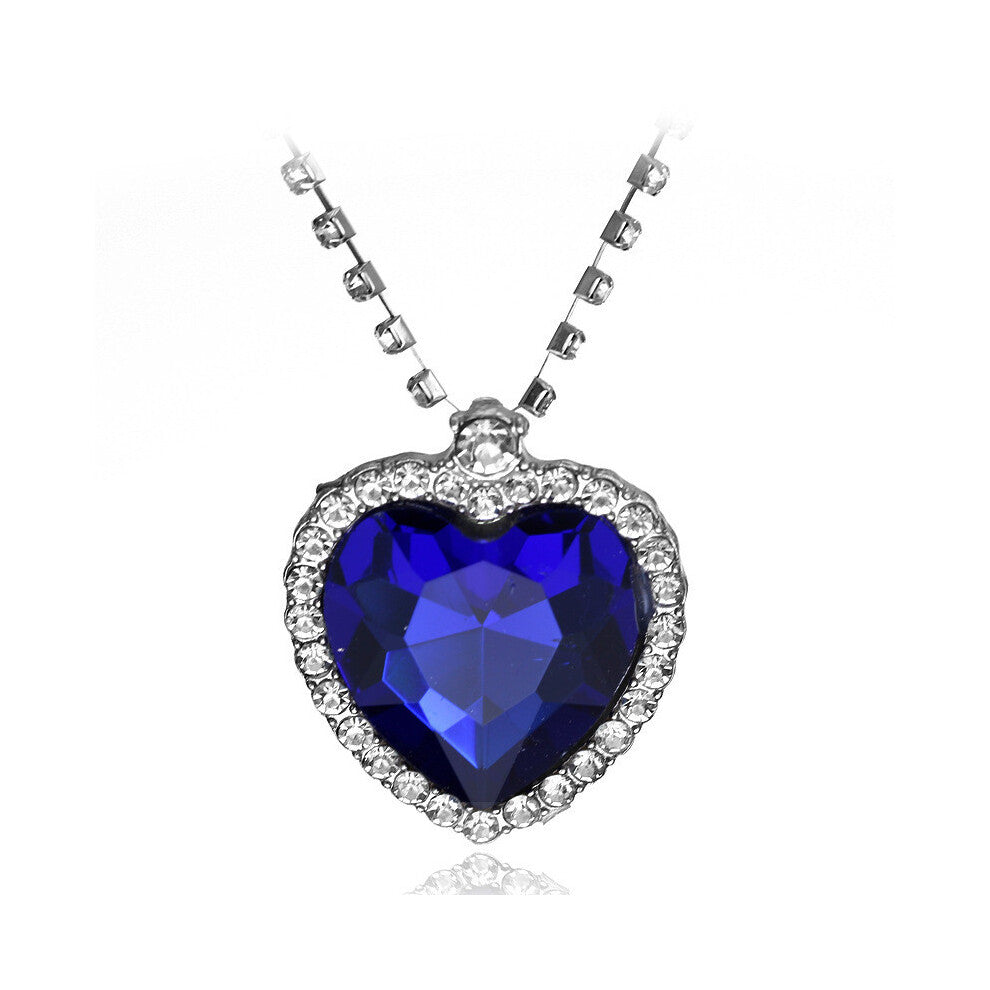 (Blue) Ocean Heart Titanic Necklace With Multilayer Chain Alloy Gift Pendant Jewelry