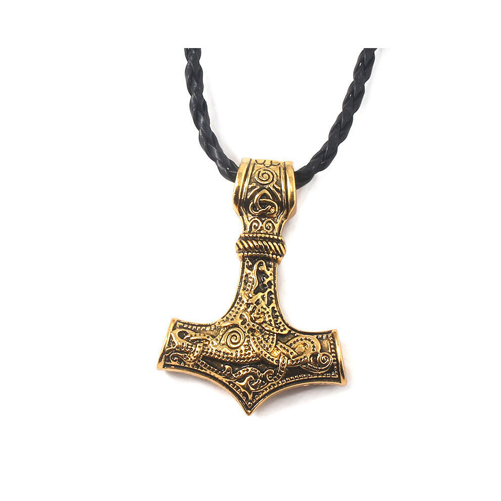 (Gold) Viking Pendant Pirate Necklace With Geometric Design In Antique Finish Bronze