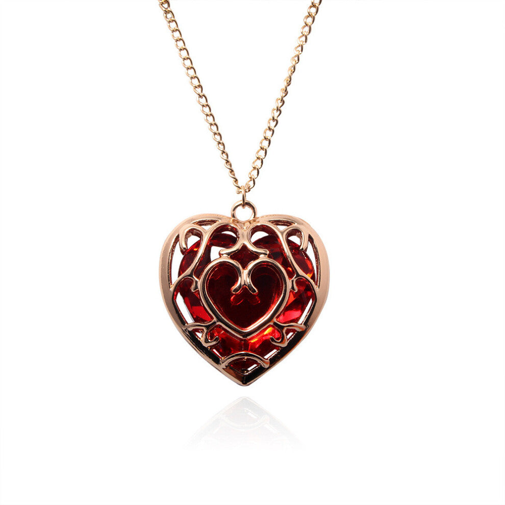 (Red Necklace) Of Legend The Zelda Hollow Out Heart Shaped Crystal Necklace Anime Cosplay For