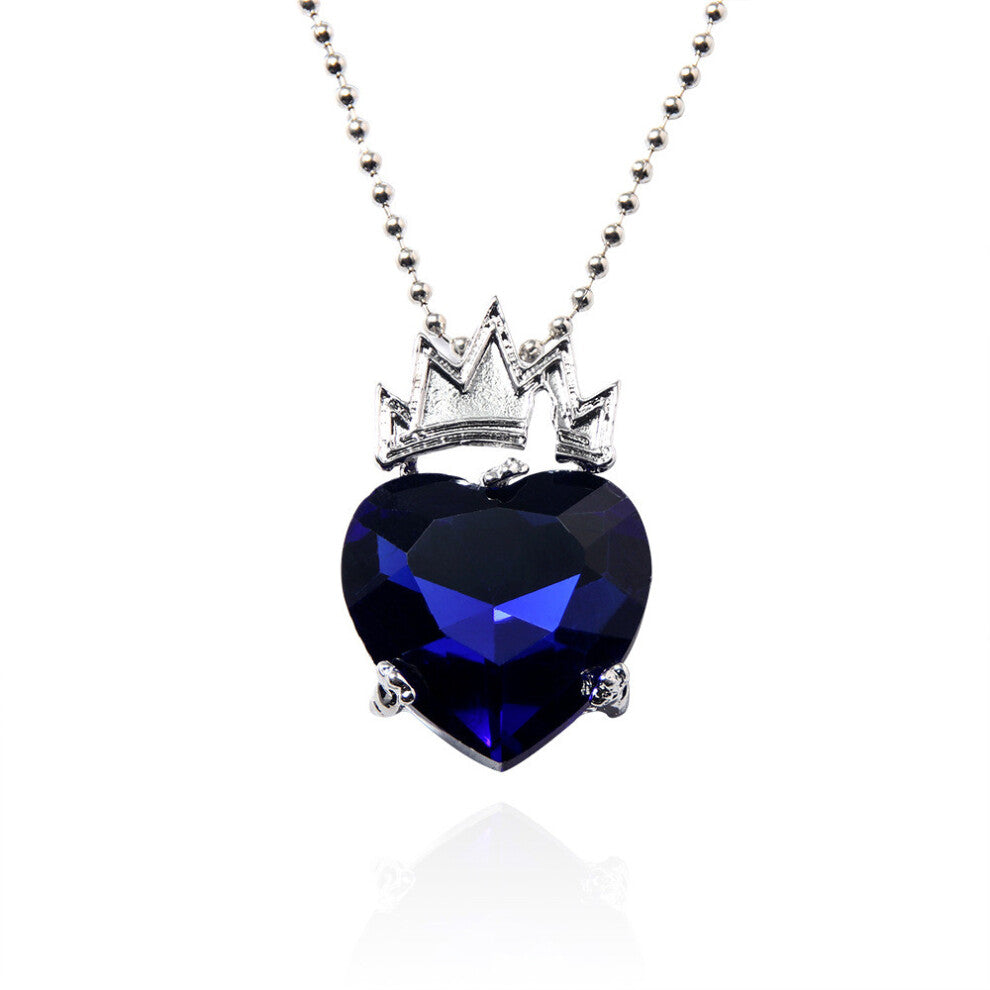 (Blue) Crown Fashion Descendants Heart Shaped Necklace Pendant For Valentines Gift
