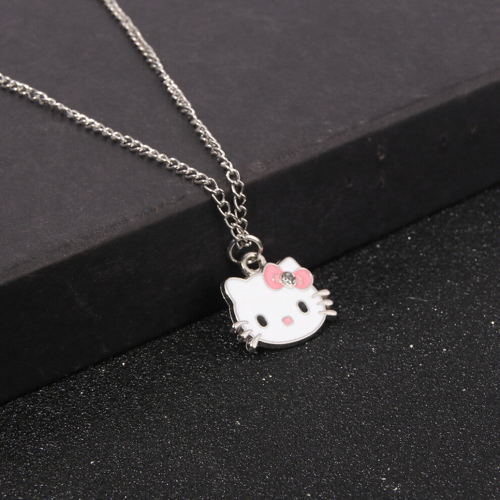 Kitty Hello Cute Cat Cartoon Character Pendant Metal Necklace For Casual Wear