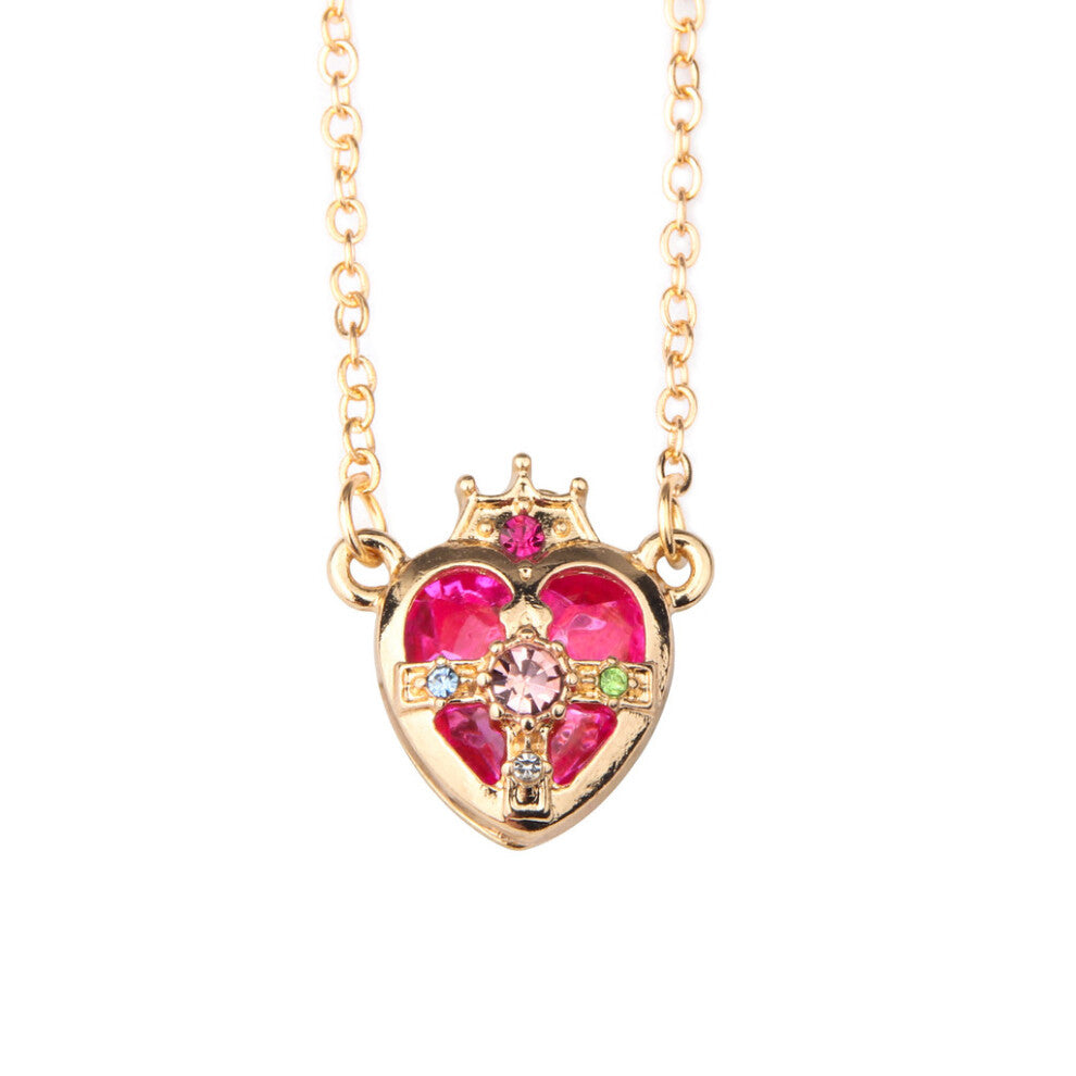 (Style C) Captor Sakura Card Sailor Moon Pendant Necklace With Magic Wand And Design Heart