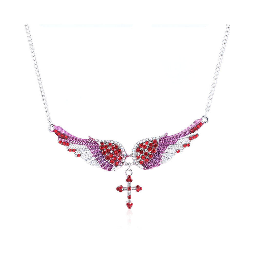 (Pink A) Fashion Necklace Earrings And Brooch With Angel Wings Design Women For Accessory