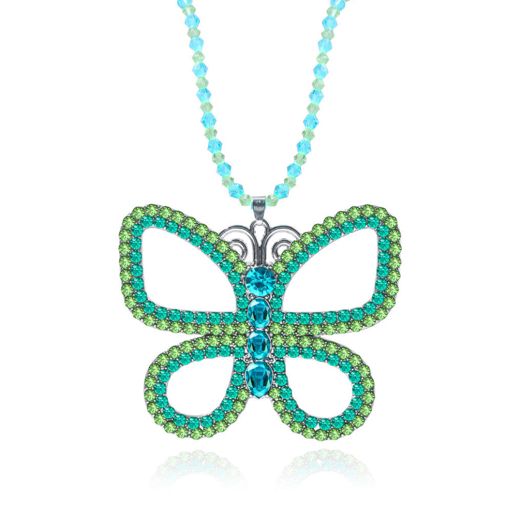 (Green) Diamond Sweet Imitation Decorated Butterfly Shaped Necklace Design Hollow