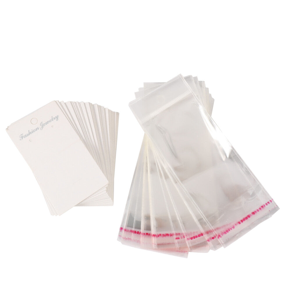 Jewellery 100 x White Plain Earring Display Cards & Self Adhesive Bags