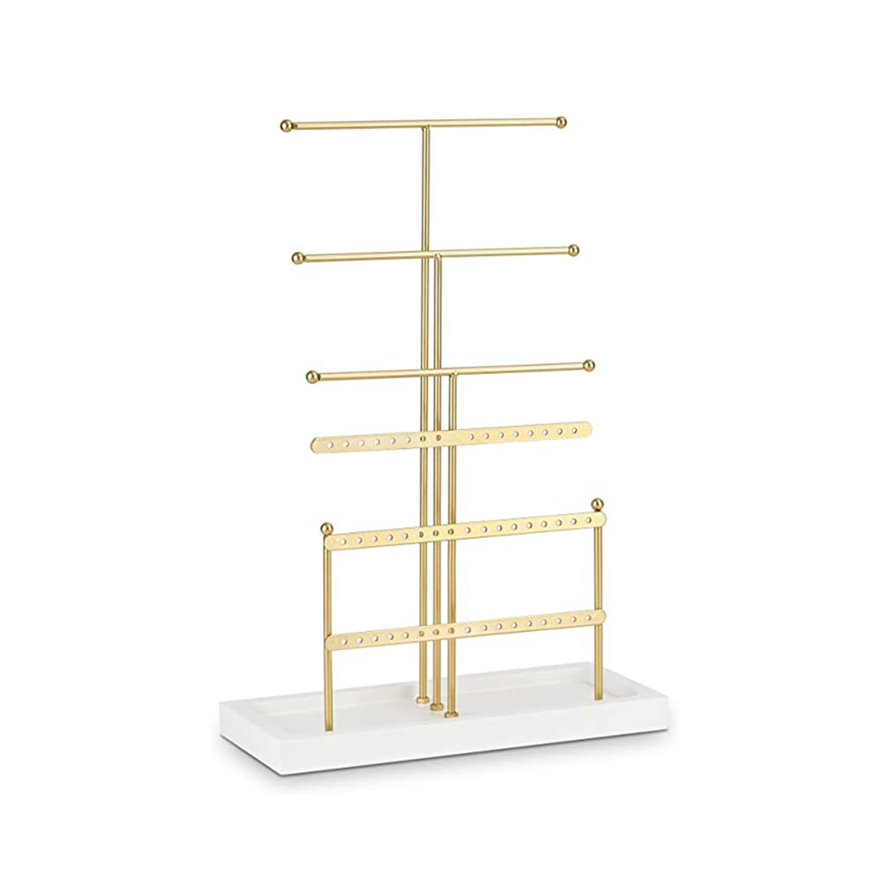 Jewelry Organizer Tabletop Jewelry Holder 6Tier Jewelry Tree Display Stand with Tray,For Earring Necklace Bracelet Gold