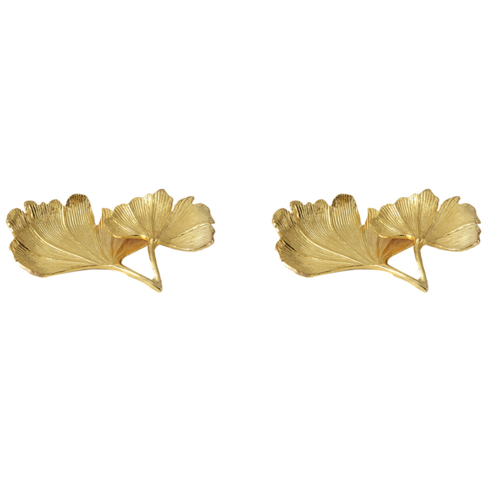 2X Ginkgo Biloba Leaf Decorative Tray Gold Jewelry Tray Desk Decorative Dish Organizer Tray for Ring Necklace