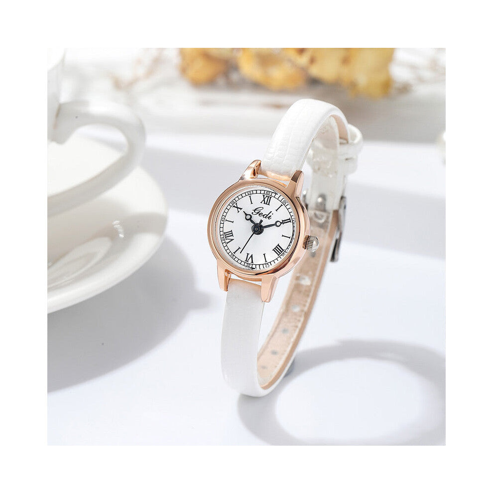 Rose Gold Shell White Delicate Women's Watch 20Mm Roman Numeral Dial Leather Strap Watches