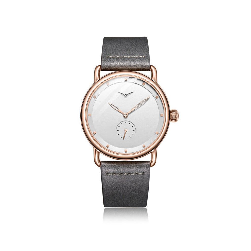 Rose Gold Shell White Elegant Men's Watch With Black Leather Band Watches