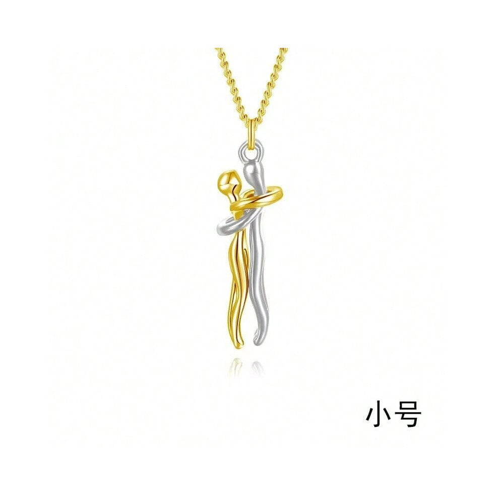 (Small 3cm white + gold + gold chain) Personalized hug necklace creative boy and girl hug couple pendant necklace female