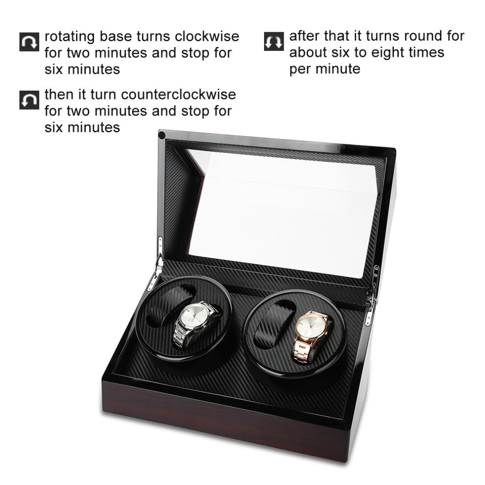 Mechanical Watch Winder for 4 Watches, Red Black, Silent Motor