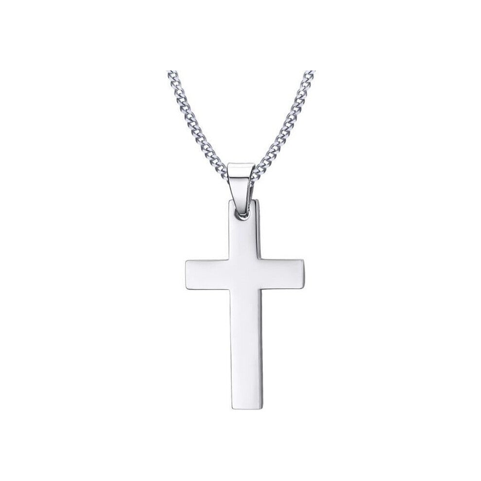 Necklace with religious cross pendant made of stainless steel for women and men, silver