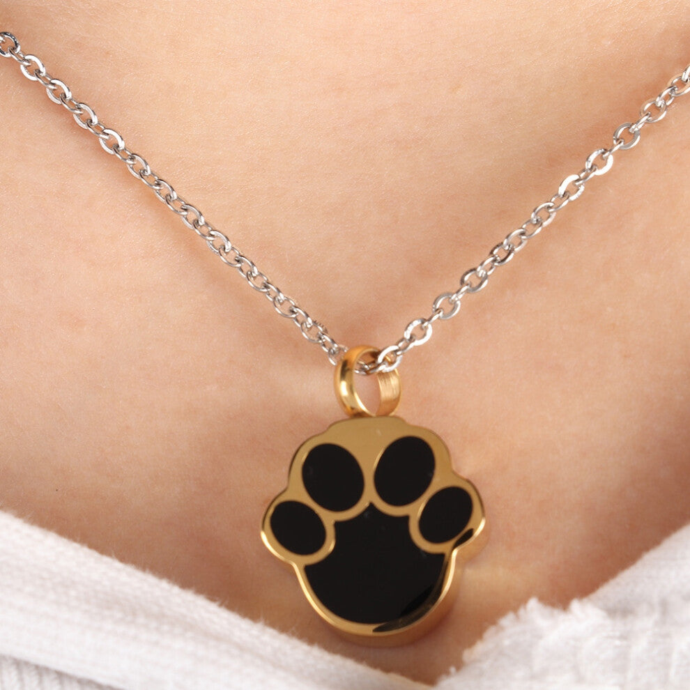 Footprint Pattern Pet Ash Memorial Pendant Necklace 2 Colors Titanium Steel