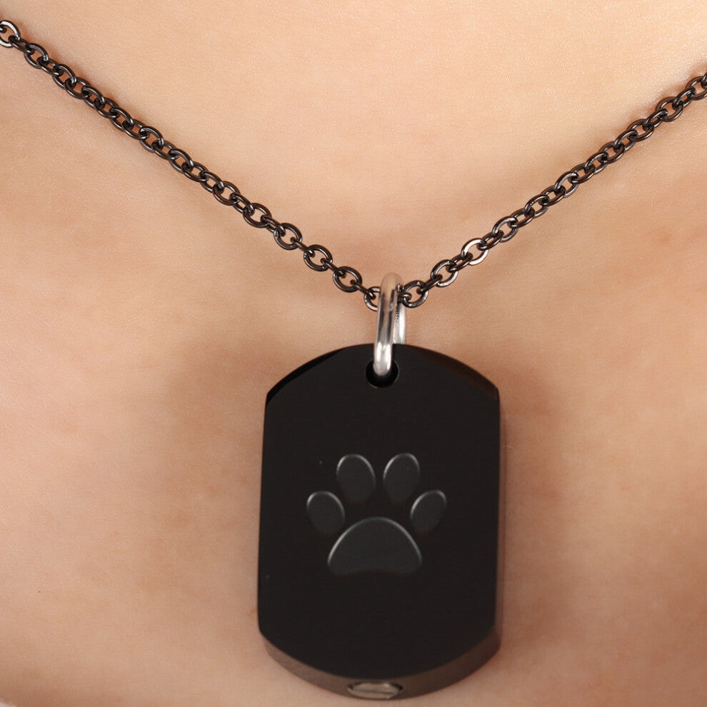 Footprint Pattern Pet Memorial Urn Necklace Titanium Steel Silver 2.8x1.9cm
