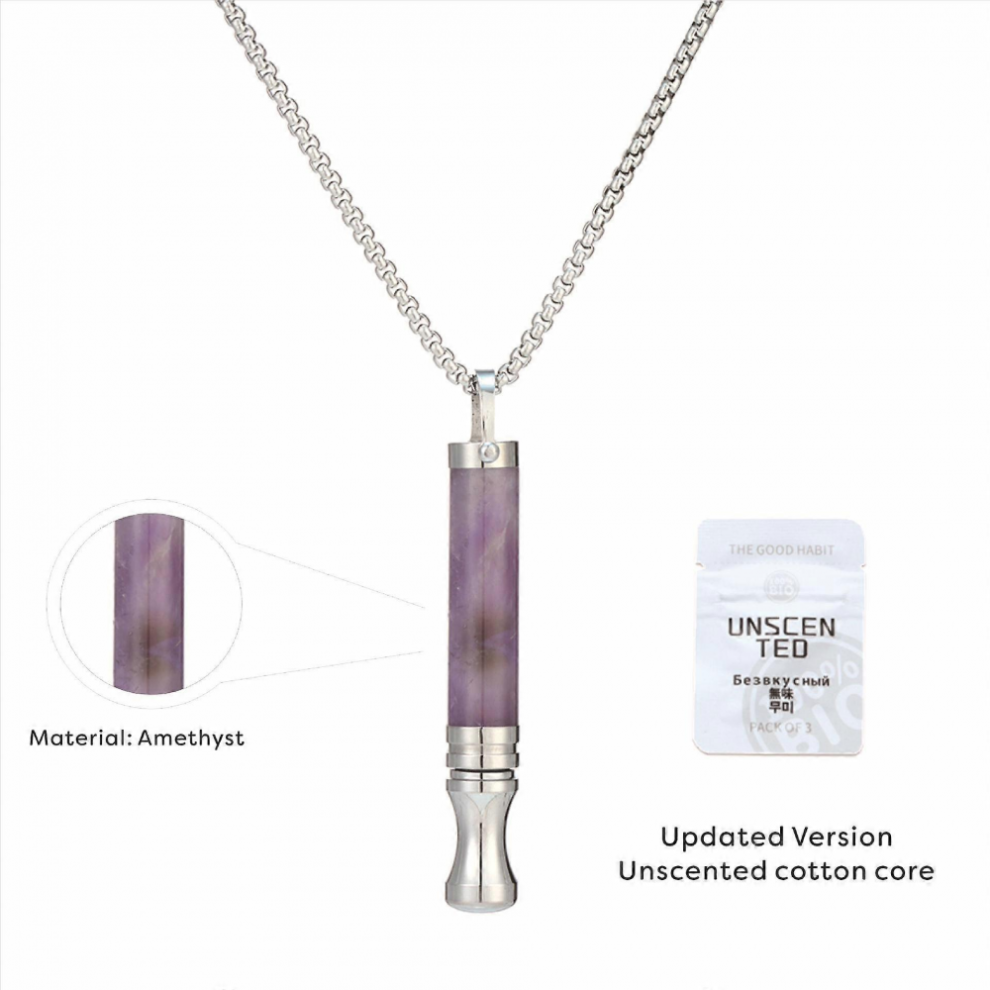 (Amethyst-with gift box)Stress Relief Necklace Breathlace Quit Smoking Anti Vaping Breathing Necklace