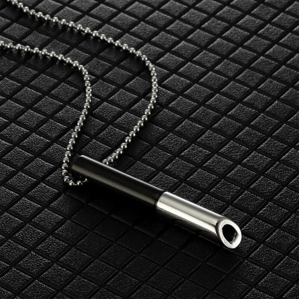 (black)Stop Smoking Anxiety Relief Breathing Necklace, Stainless Steel Mindful Breathing Necklace Stop Smoking Anapana Breathing Stress&