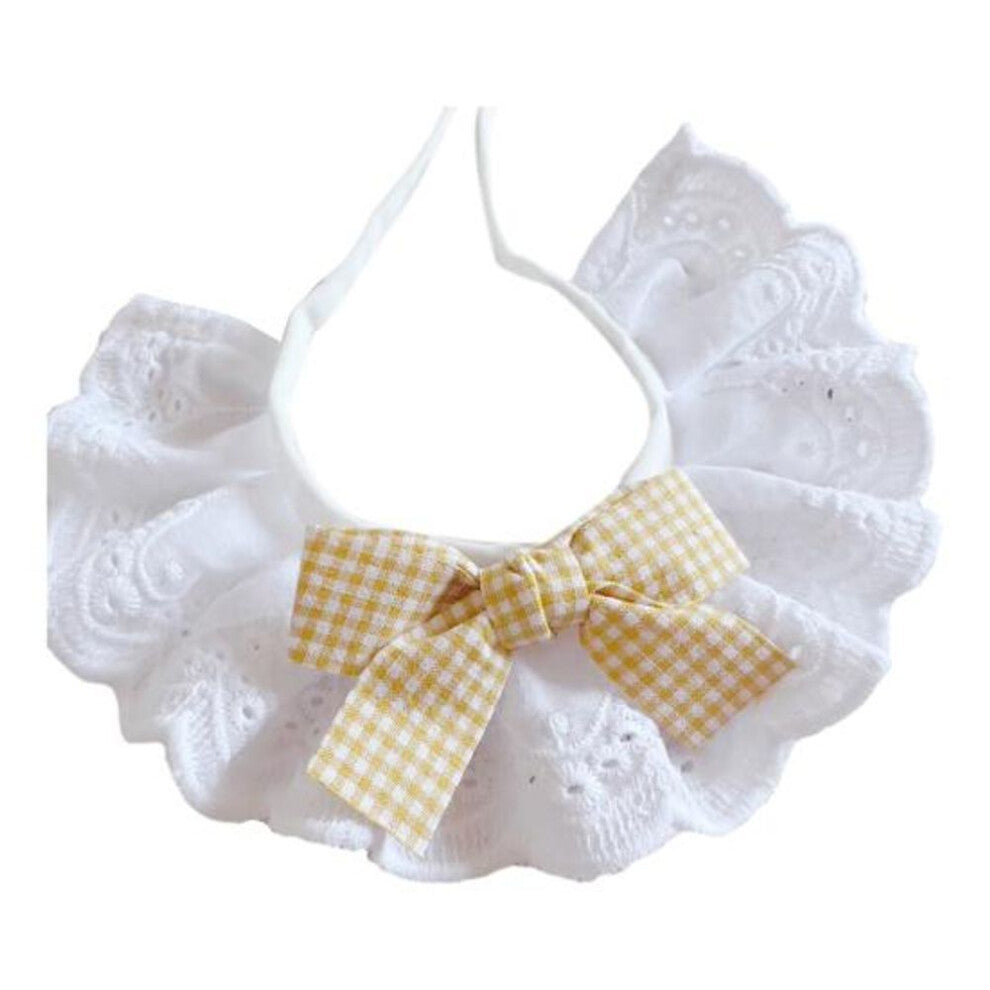 (yellow, S) Pet Lace Bib Collar Adjustable Pet Bandana With Bow Handmade Sweet Lace Neck Scarf For Pet Birthday Dress Up Accessories