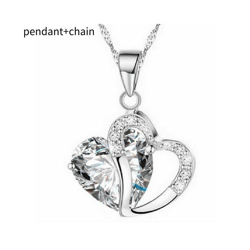 (White) Zircon Shaped Heart Necklace Collarbone Chain For Women Wedding Trendy Pendant