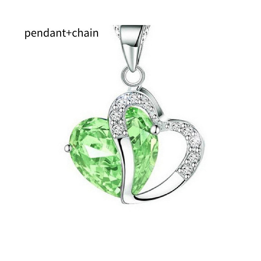 (Green) Zircon Shaped Heart Necklace Collarbone Chain For Women Wedding Trendy Pendant