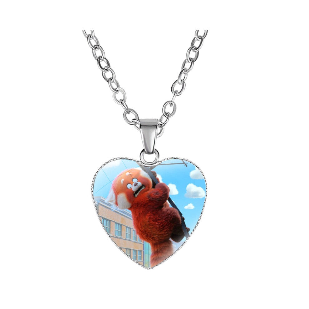 (Blue 50cm) Turning Anime Red Heart Shaped Necklace Cabochon Pendants Jewelry Fashion Crafts