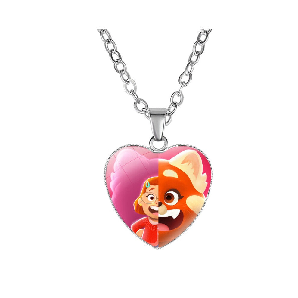 (Pink 50cm) Turning Anime Red Heart Shaped Necklace Cabochon Pendants Jewelry Fashion Crafts