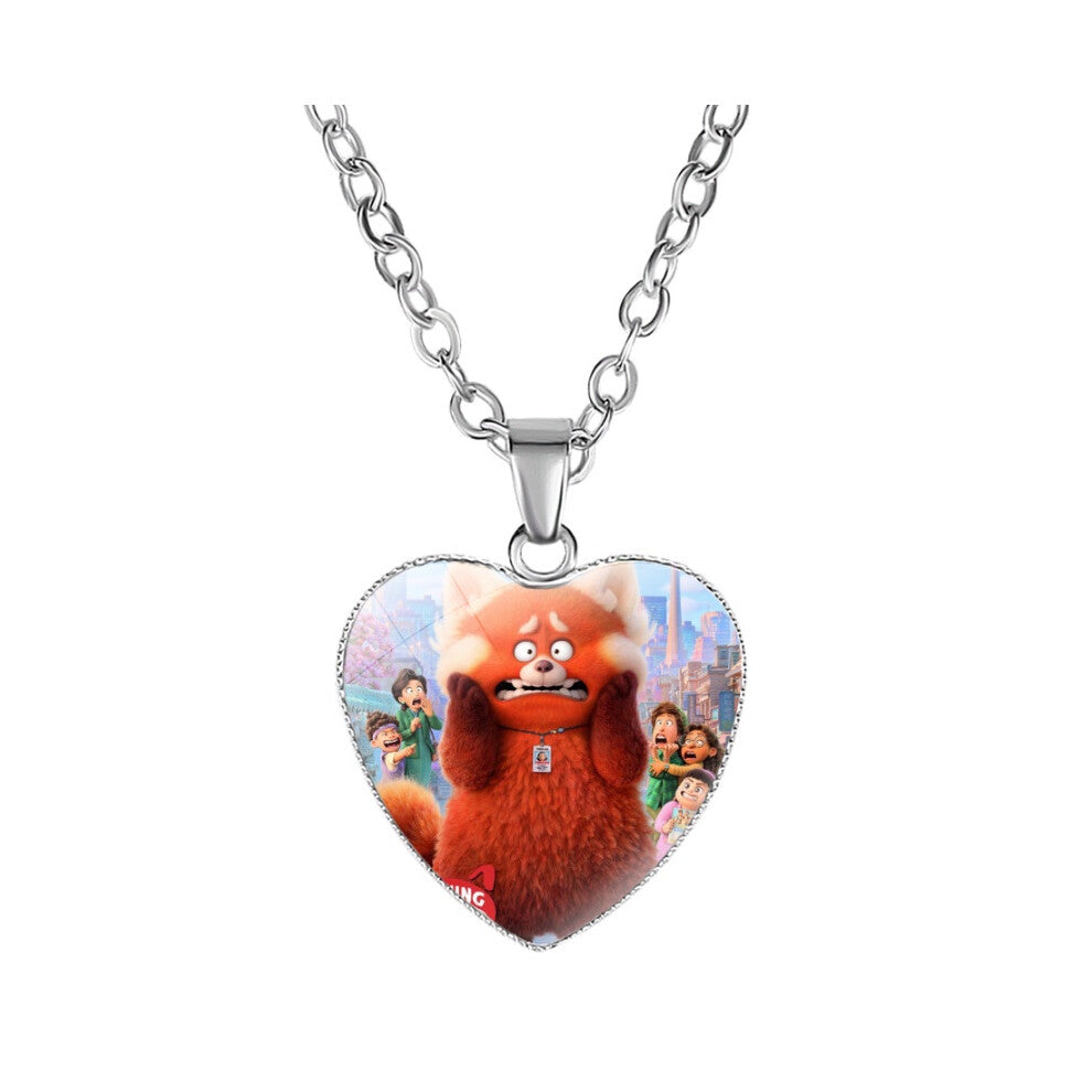 (Brown 50cm) Turning Anime Red Heart Shaped Necklace Cabochon Pendants Jewelry Fashion Crafts