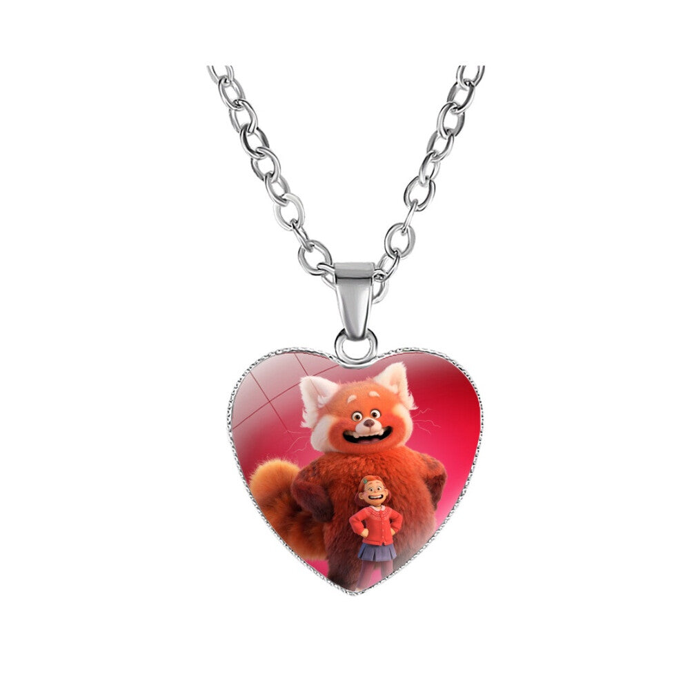 (RedBrown 50cm) Turning Anime Red Heart Shaped Necklace Cabochon Pendants Jewelry Fashion Crafts