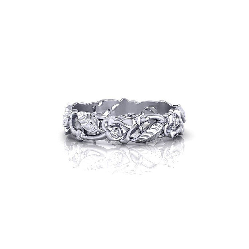 (9) Flower Women Leaf Silver White Topaz Wedding Engagement Band Ring Size 610