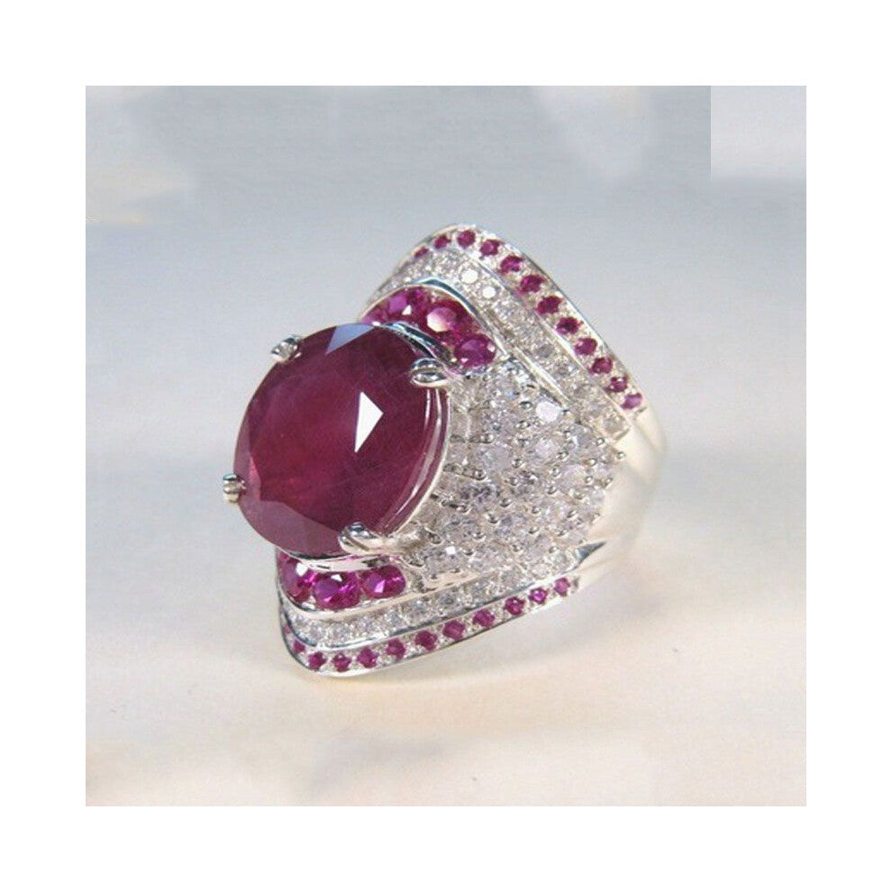 (9) High Quality Chic Natural Ruby Gemstone Silver Plated Ring Wedding Engagement