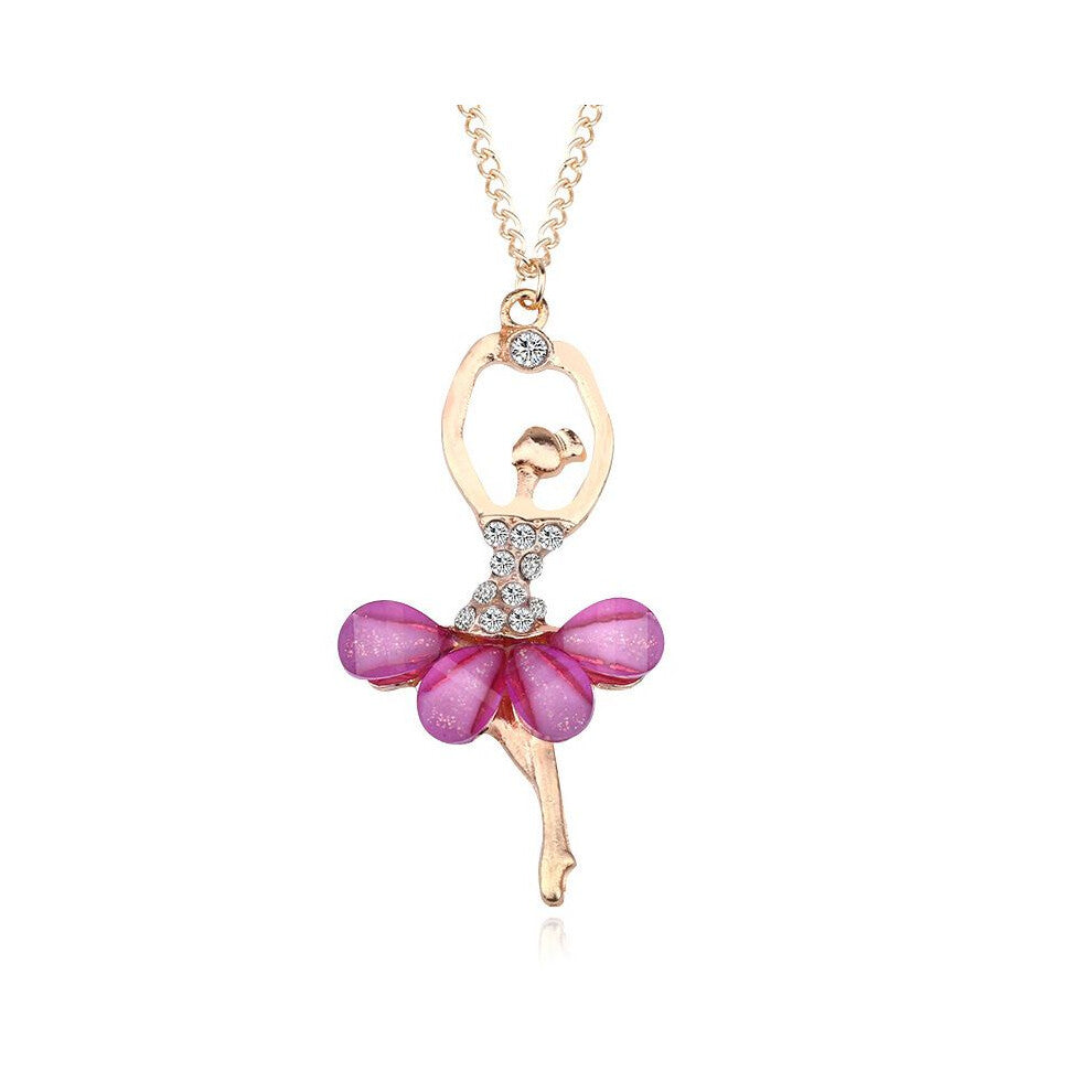 (Purple) Crystal Gold Fashion Plated Ballet Dance Girl Angel Dancing Dancer Necklace
