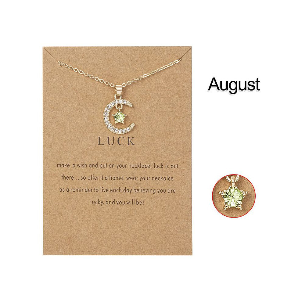 (August) Cubic Gold 18k Zirconia Birthstone Moon Pendant Necklace For Accessories Women