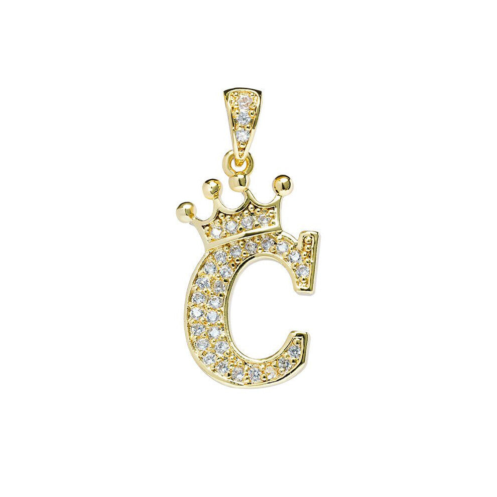 (C) Crown Alphabet Az Initials Letter Pendant Necklace Gold Jewelry Chain Gift