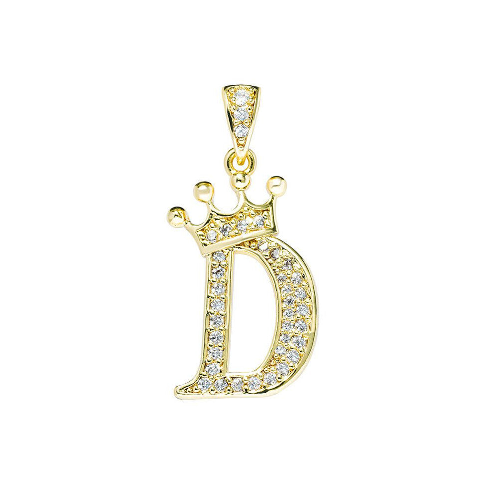 (D) Crown Alphabet Az Initials Letter Pendant Necklace Gold Jewelry Chain Gift